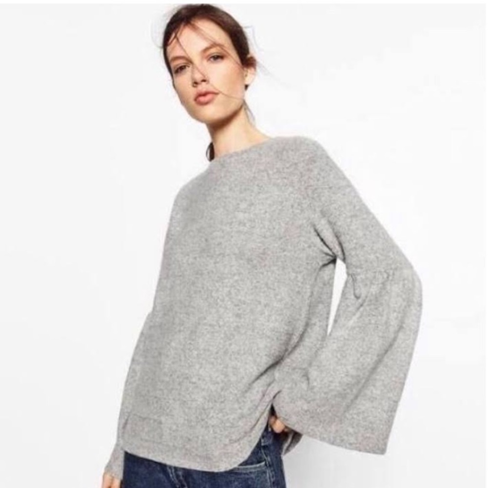 Grey Bell Sleeve Sweater